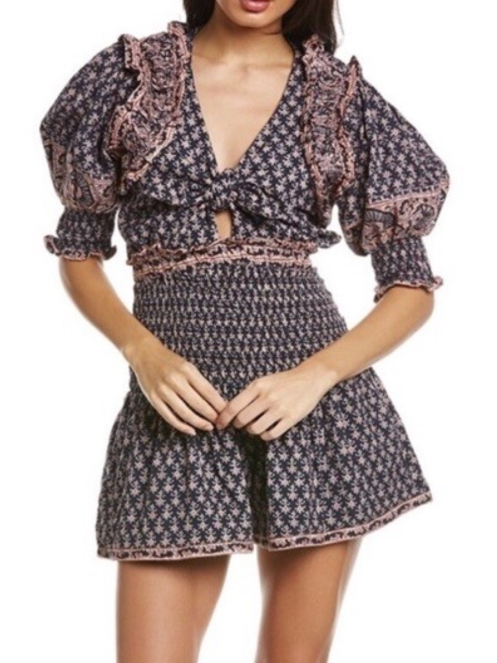 Sea New York Navy and Blush Printed Cotton Romper